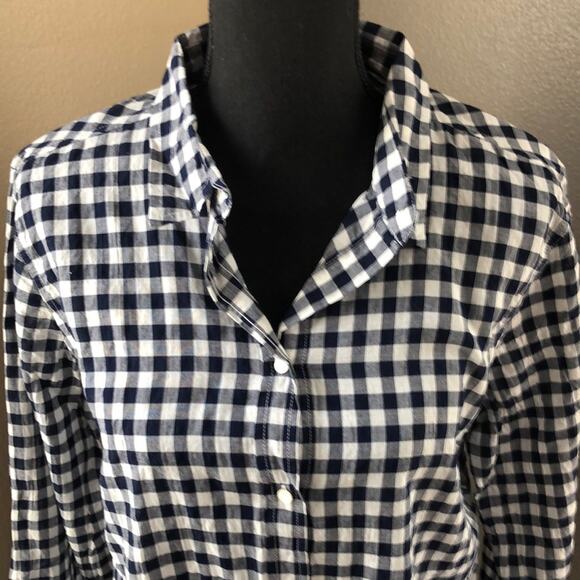J. Crew Navy and White Gingham Button-Up Shirt - 12T - Picture 2 of 7
